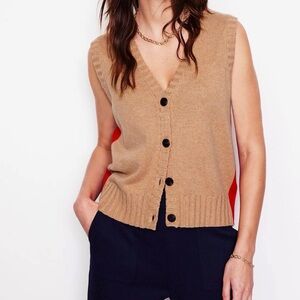 Boden Zia Knitted Waistcoat Camel Melange With Red Stripe Size Small Sustainable
